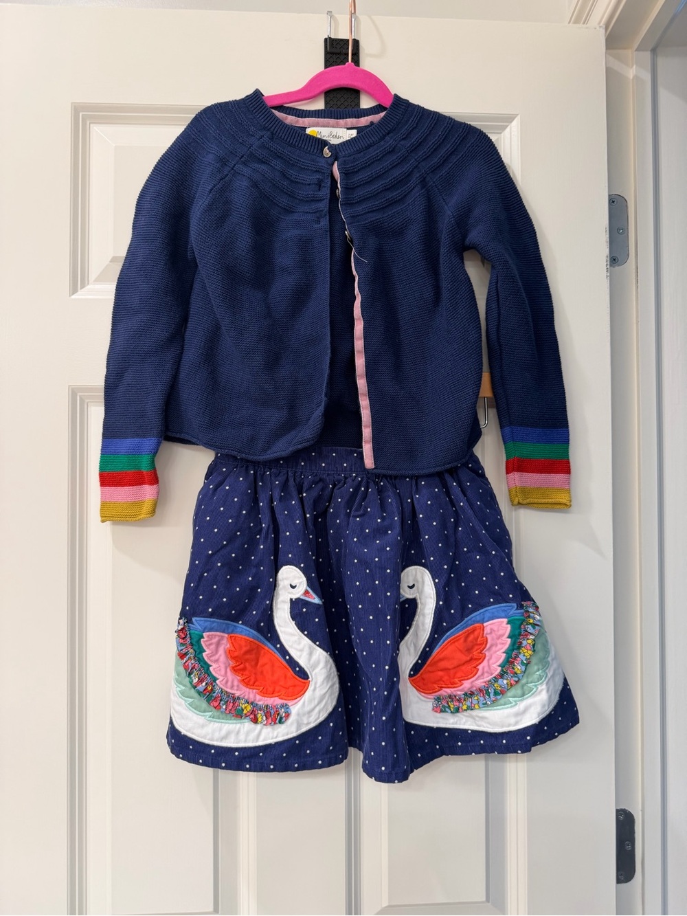 Mini Boden Knit Cardigan and Swan Corduroy Skirt